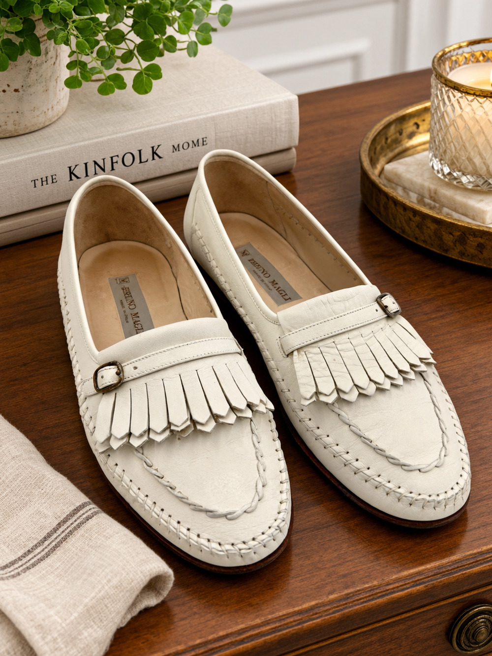 BRUNO MAGLI White Italian Leather Driving Loafers. POGIA #11760 size 8.5